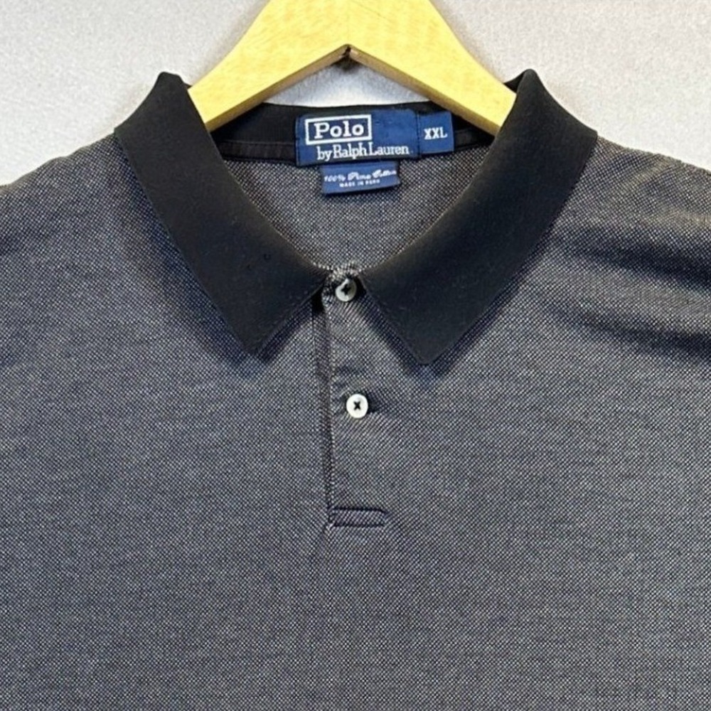 Polo Ralph Lauren Mens XXL Black White Pima Cotton Polo Shirt Short Sleeve Grey